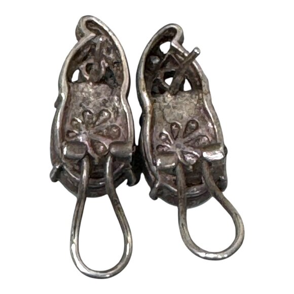 Marahlago Sterling Silver Larimar Gemstone Earrings CZ Accents Oval Shape Omega - Picture 5 of 6